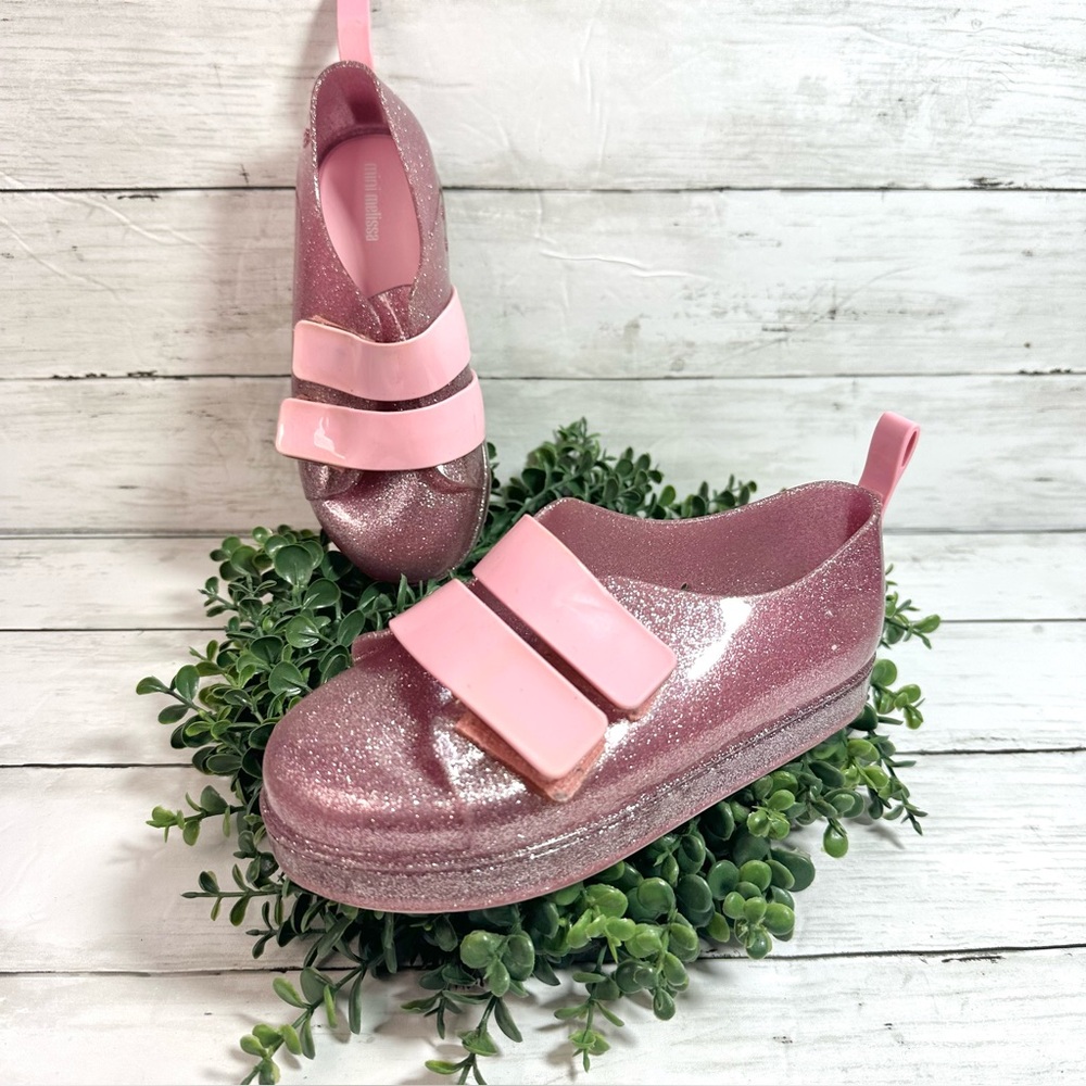 Mini Melissa Mel Go Sneakers Girls 12 Pink Glitter Hook & Loop Strap
